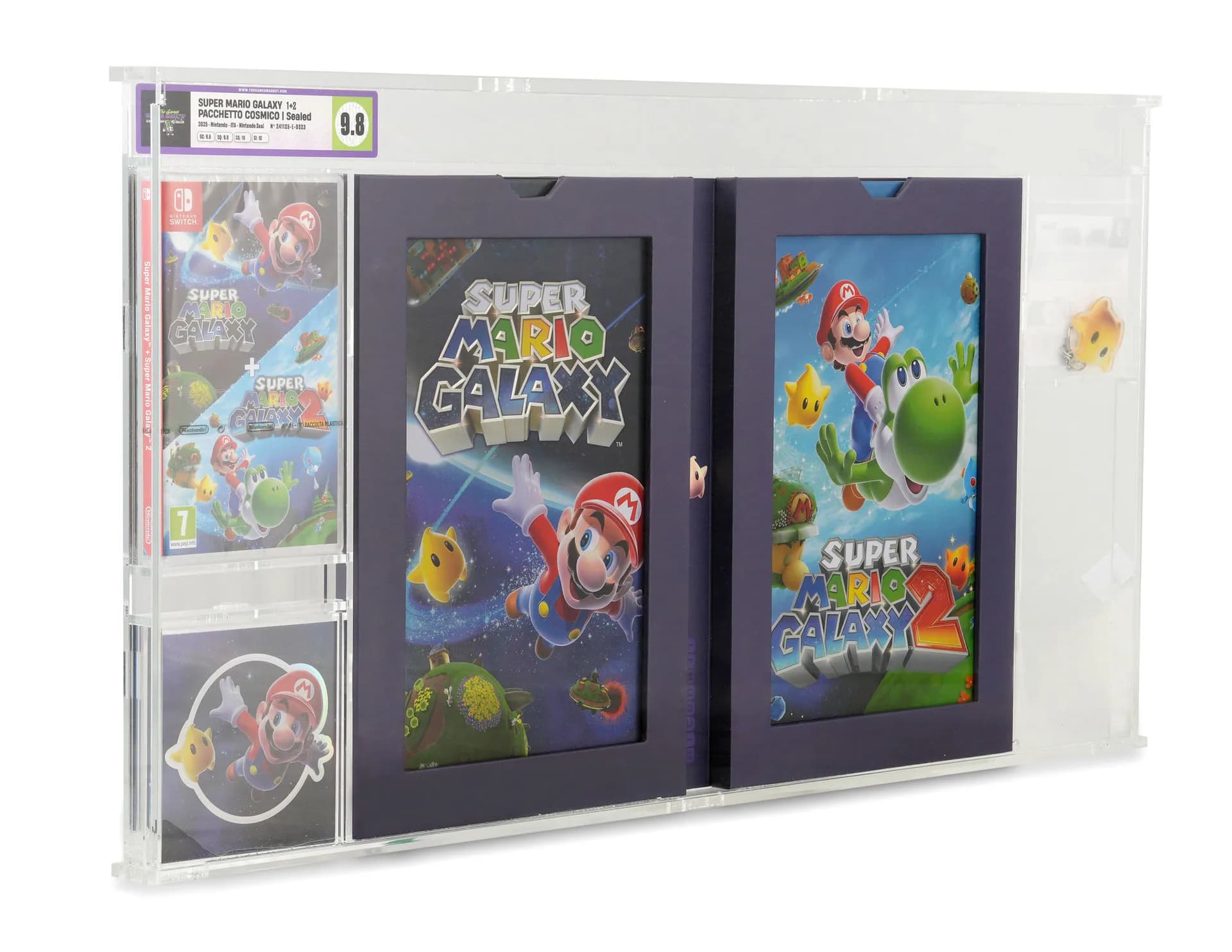 TGM Custom Box mit Super Mario Galaxy 1 und 2, versiegelt und gegradet, eigener Rahmen und doppeltes Label