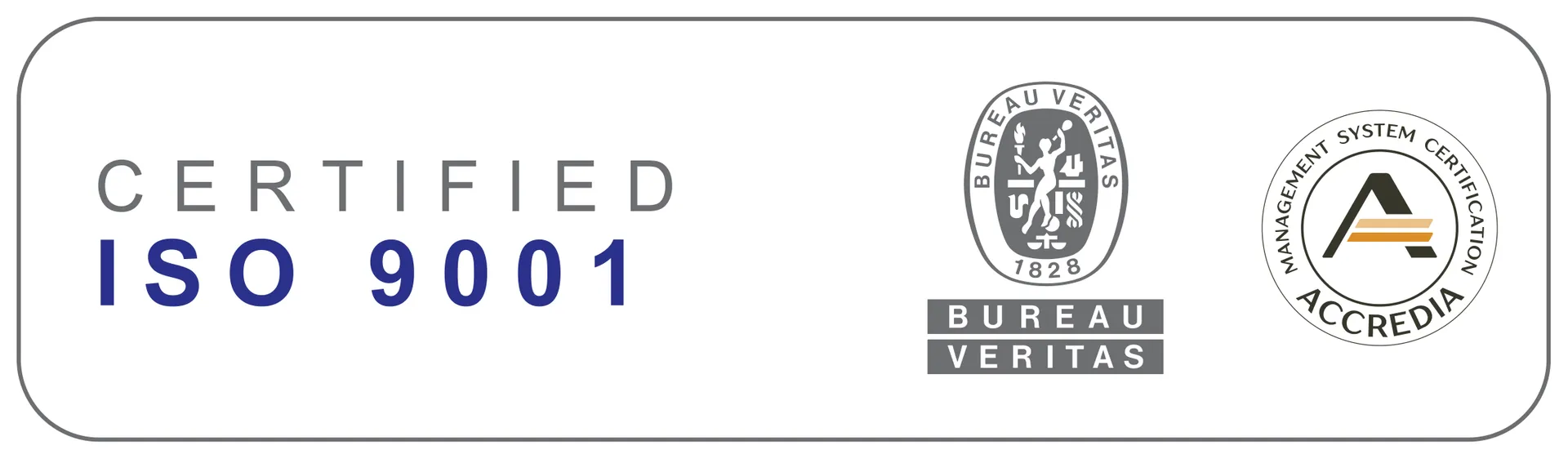 Zertifizierungszeichen ISO 9001:2015, ausgestellt von Bureau Veritas